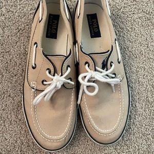 Ralph Lauren Polo "Lander" tan canvas boat shoes